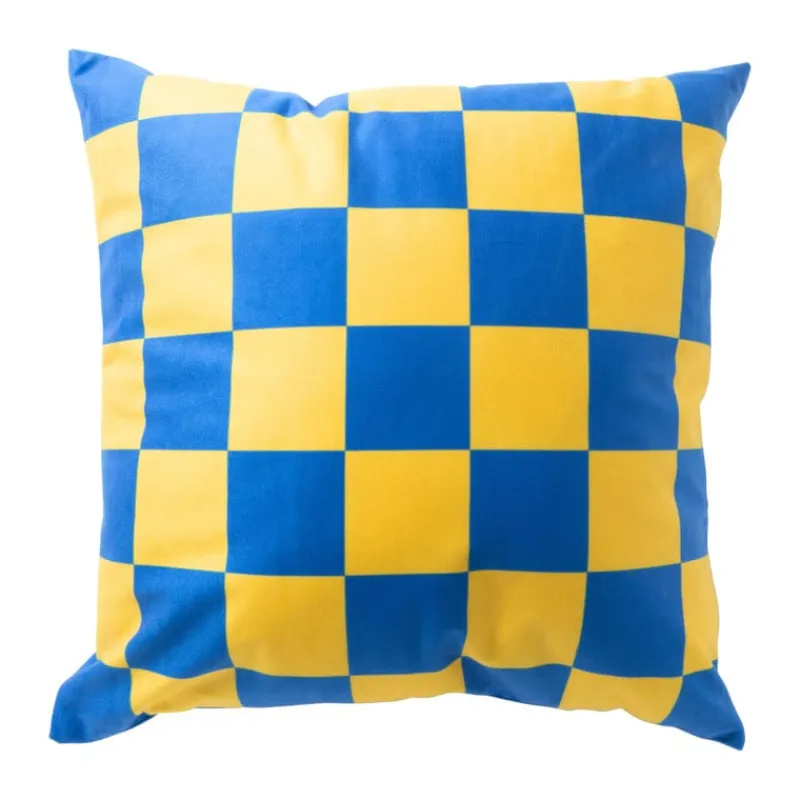 Xenos Kussens-Kussen geblokt - geel/blauw - 45x45 cm