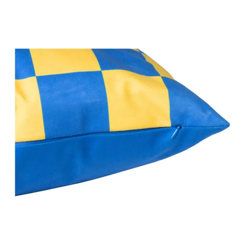 Xenos Kussens-Kussen geblokt - geel/blauw - 45x45 cm