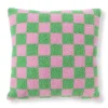 Xenos Kussens-Kussen geblokt - roze/groen - 45x45 cm