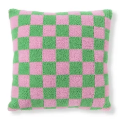 Xenos Kussens-Kussen geblokt - roze/groen - 45x45 cm