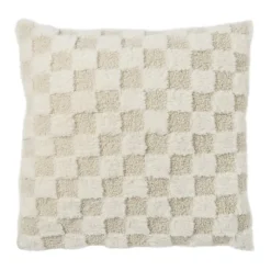 Xenos Kussens-Kussen geblokt teddy - beige - 45x45 cm