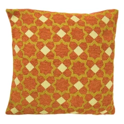 Xenos Kussens-Kussen jacquard bloemen - oranje - 45x45 cm