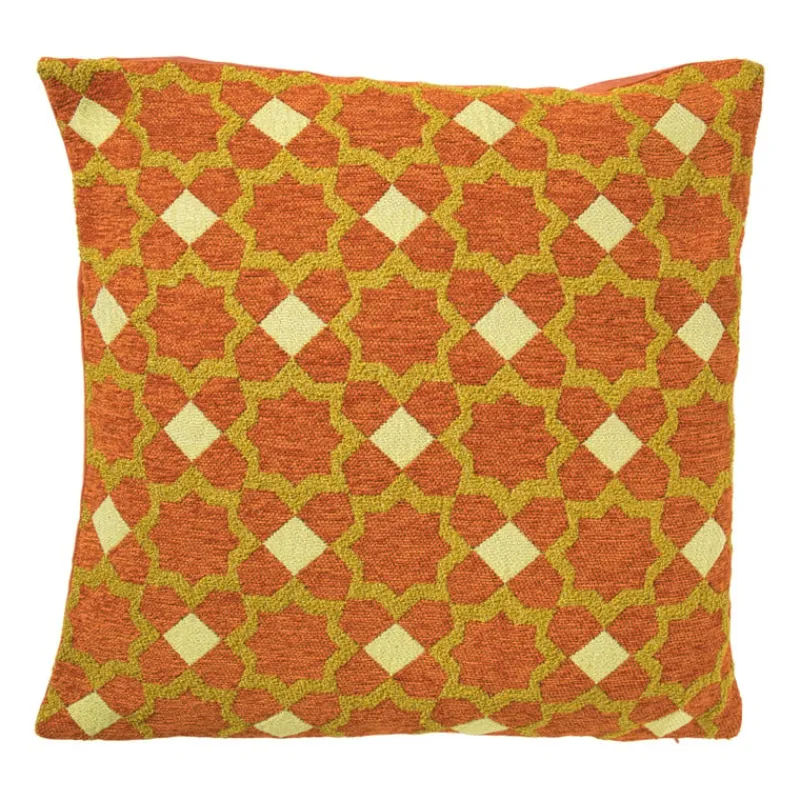 Xenos Kussens-Kussen jacquard bloemen - oranje - 45x45 cm