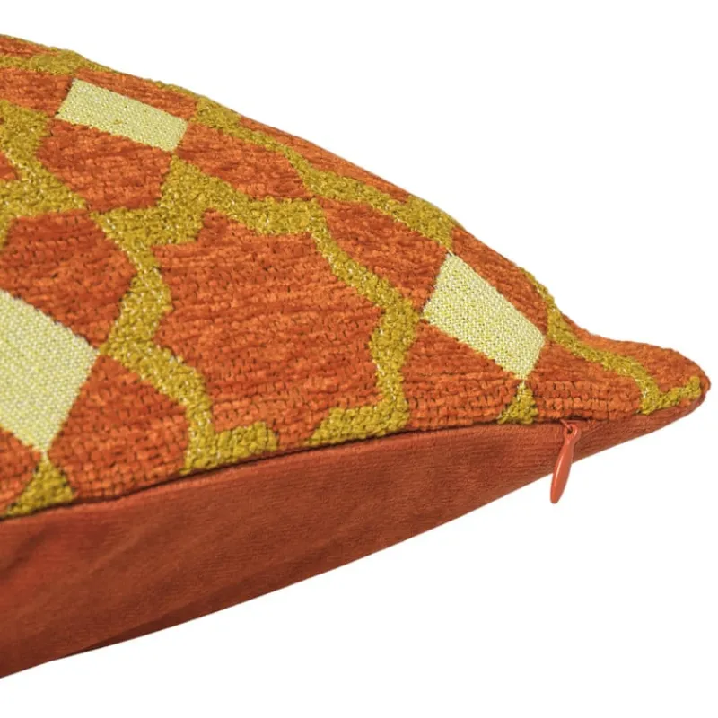 Xenos Kussens-Kussen jacquard bloemen - oranje - 45x45 cm