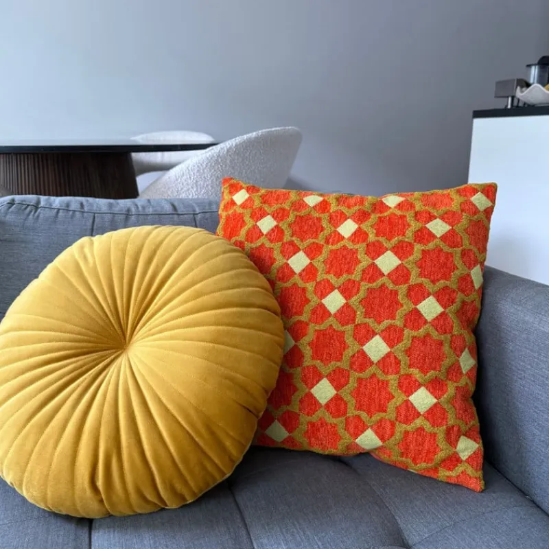 Xenos Kussens-Kussen jacquard bloemen - oranje - 45x45 cm