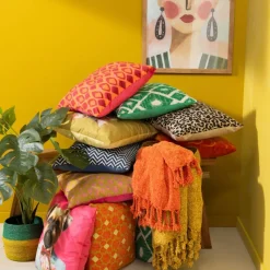 Xenos Kussens-Kussen jacquard ruit - groen - 45x45 cm