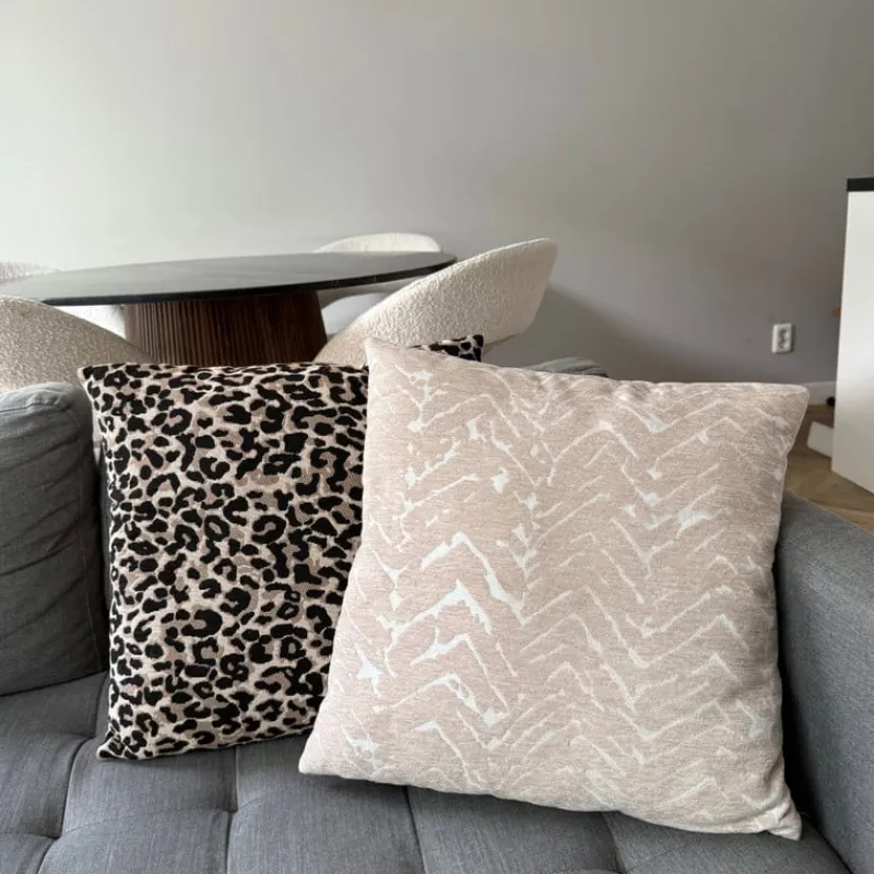 Xenos Kussens-Kussen jacquard zigzag - beige - 45x45 cm