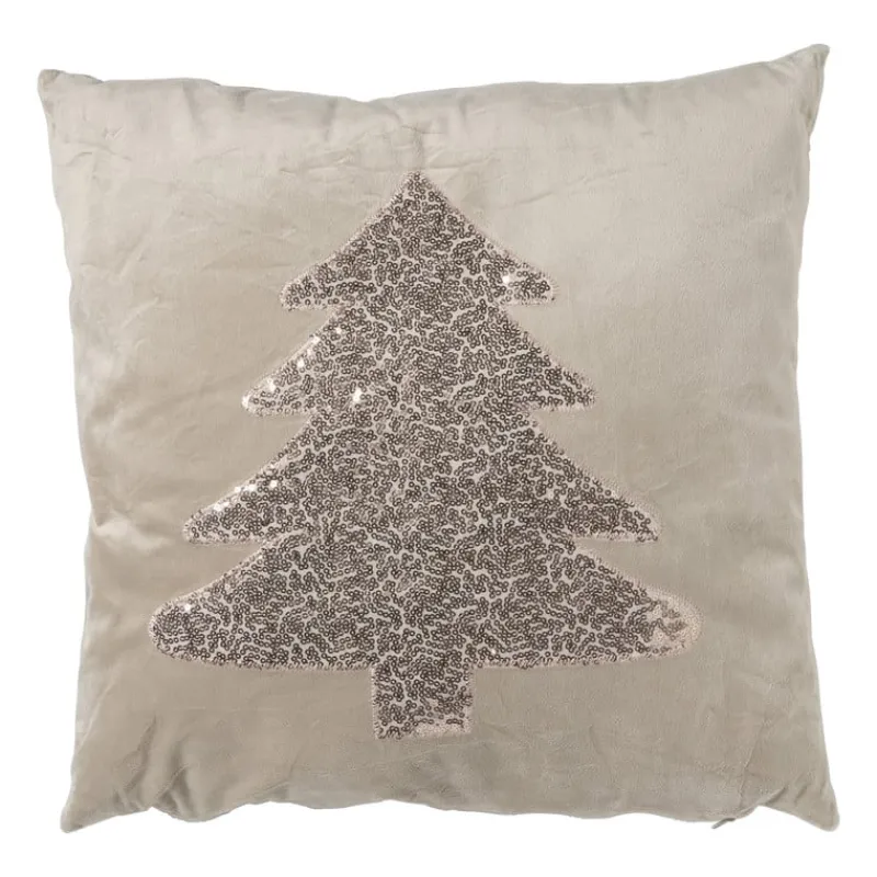 Xenos Kussens-Kussen kertsboom pailet - taupe - 45x45 cm