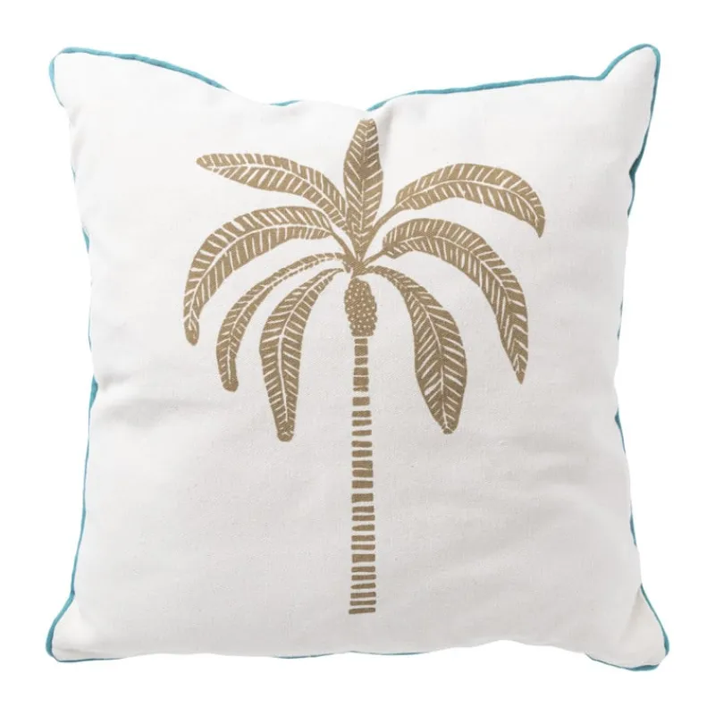 Xenos Kussens-Kussen palmboom - blauw/wit/goud - 45x45 cm