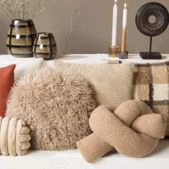 Xenos Kussens-Kussen rond bontlook - beige - ø40 cm