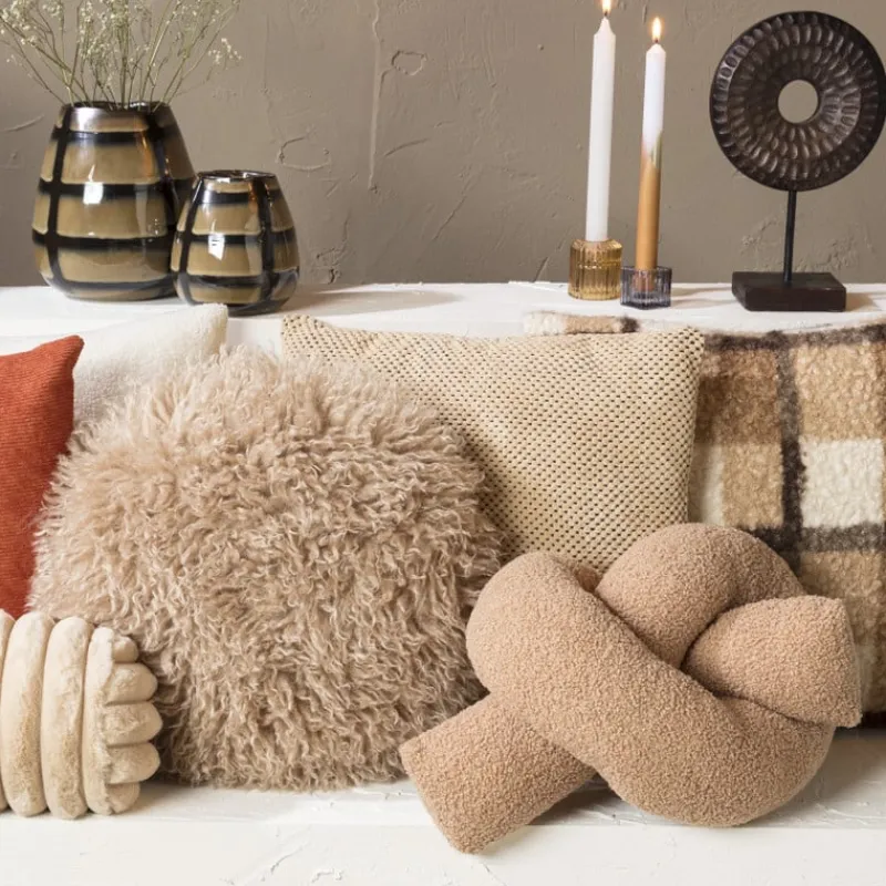 Xenos Kussens-Kussen rond bontlook - beige - ø40 cm