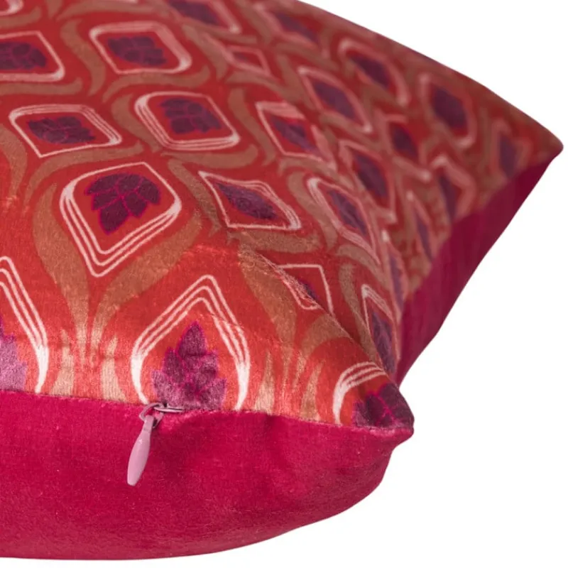 Xenos Kussens-Kussen velvet blad - rood/roze - 45x45 cm