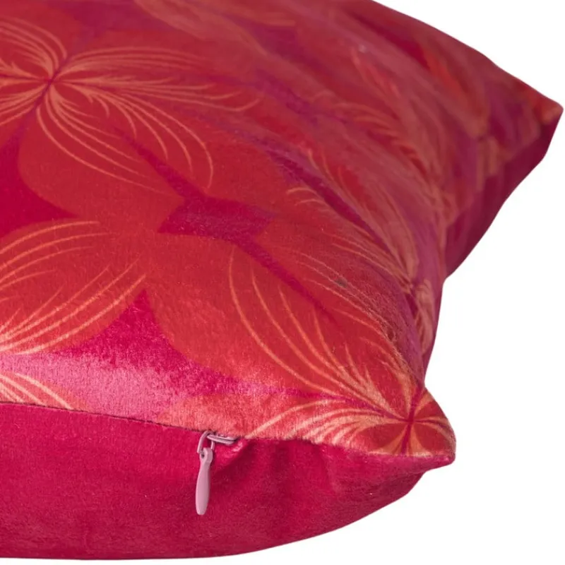 Xenos Kussens-Kussen velvet bloem - rood/roze - 45x45 cm