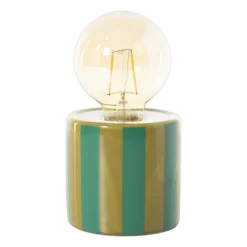 Xenos Tafellampen-Lampje streep Bouchra - olijfgroen / groen -ø9x17 cm