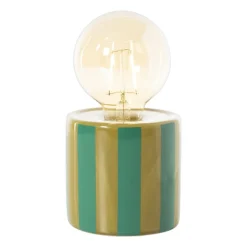 Xenos Tafellampen-Lampje streep Bouchra - olijfgroen / groen -ø9x17 cm