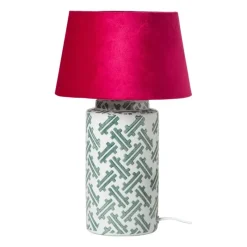 Xenos Lampenvoeten-Lampvoet keramiek - wit/groen - ø12x22 cm