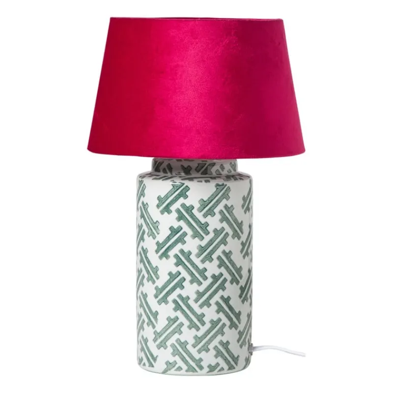 Xenos Lampenvoeten-Lampvoet keramiek - wit/groen - ø12x22 cm