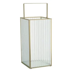 Xenos Lantaarns-Lantaarn rib vierkant - goud/transparant - 25.5x13x13 cm