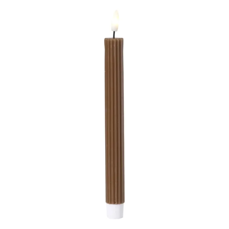 Xenos Led Kaarsen-LED dinerkaars rib - bruin - ø2.2x24.5 cm