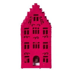 Xenos Kersthuisjes-LED kersthuisje vilt - roze - 11.3x5.8x4.3 cm
