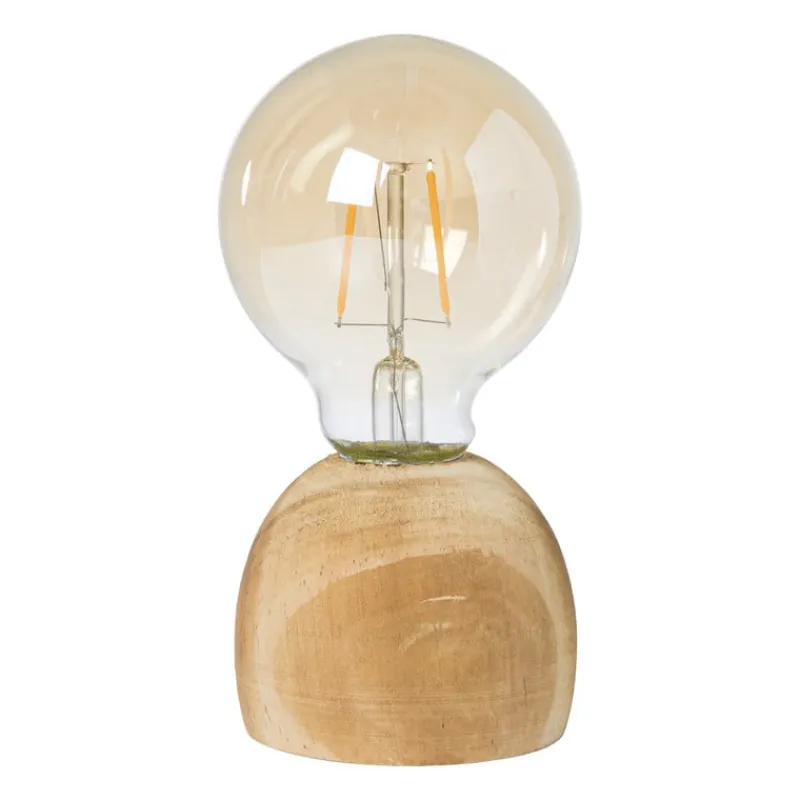 Xenos Led Lampen|Tafellampen-LED lamp houten voet - hout/glas - ø8x13.5 cm