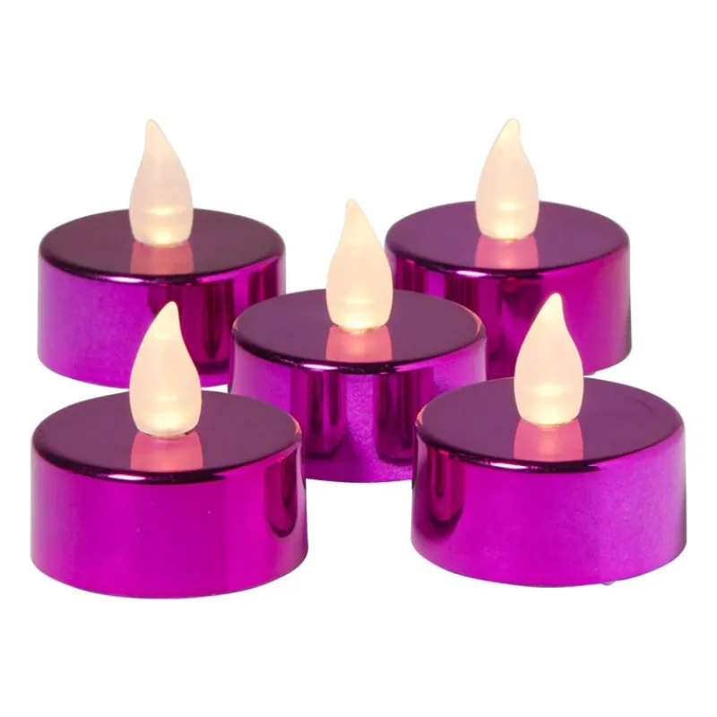 Xenos Led Kaarsen-LED waxinelichten - fuchsia - set van 5