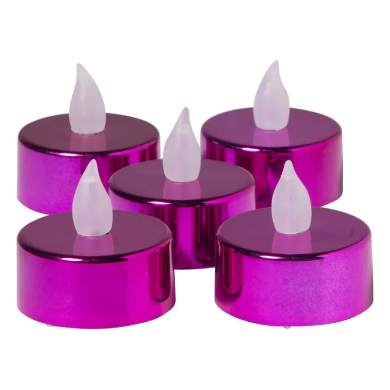 Xenos Led Kaarsen-LED waxinelichten - fuchsia - set van 5