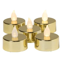 Xenos Led Kaarsen-LED waxinelichten - goud - set van 5