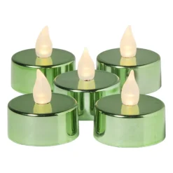 Xenos Led Kaarsen-LED waxinelichten - groen - set van 5