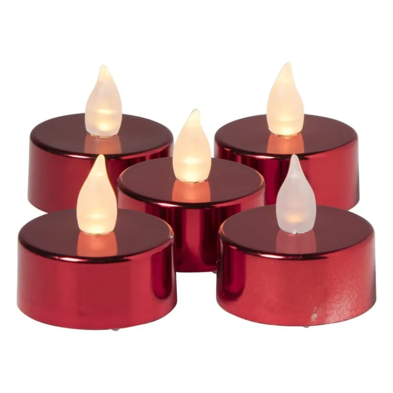 Xenos Led Kaarsen-LED waxinelichten - rood - set van 5