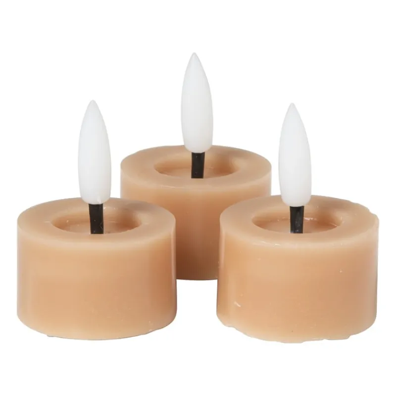 Xenos Led Kaarsen-LED waxinelichten - taupe - set van 3