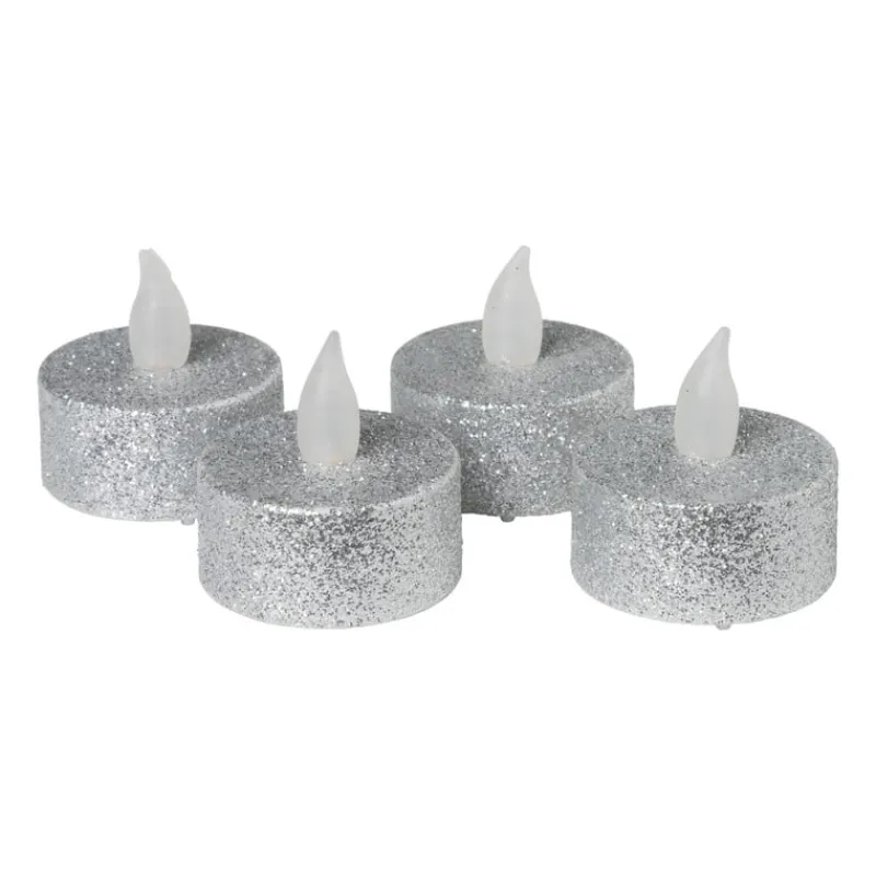 Xenos Led Kaarsen|Waxinelichtjes-LED waxinelichten - zilver - set van 4