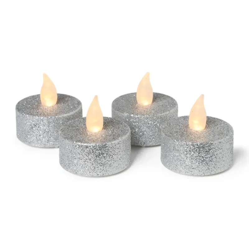 Xenos Led Kaarsen|Waxinelichtjes-LED waxinelichten - zilver - set van 4