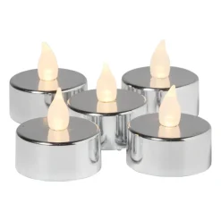 Xenos Led Kaarsen-LED waxinelichten - zilver - set van 5