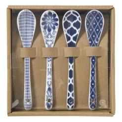 Xenos Lepels|Sushi Servies-Lepels Mico - blauw/wit - set van 4