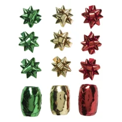 Xenos Kerst Inpakken-Lint met strik - groen/rood/goudkleurig - set van 3