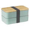 Xenos Broodtrommels-Lunchbox dubbel - groen - 9.5x18.5x10.5 cm