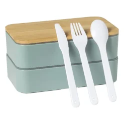 Xenos Broodtrommels-Lunchbox dubbel - groen - 9.5x18.5x10.5 cm
