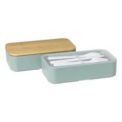 Xenos Broodtrommels-Lunchbox dubbel - groen - 9.5x18.5x10.5 cm