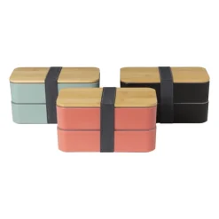 Xenos Broodtrommels-Lunchbox dubbel - groen - 9.5x18.5x10.5 cm