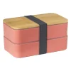 Xenos Broodtrommels-Lunchbox dubbel - roze - 9.5x18.5x10.5 cm