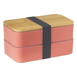 Xenos Broodtrommels-Lunchbox dubbel - roze - 9.5x18.5x10.5 cm