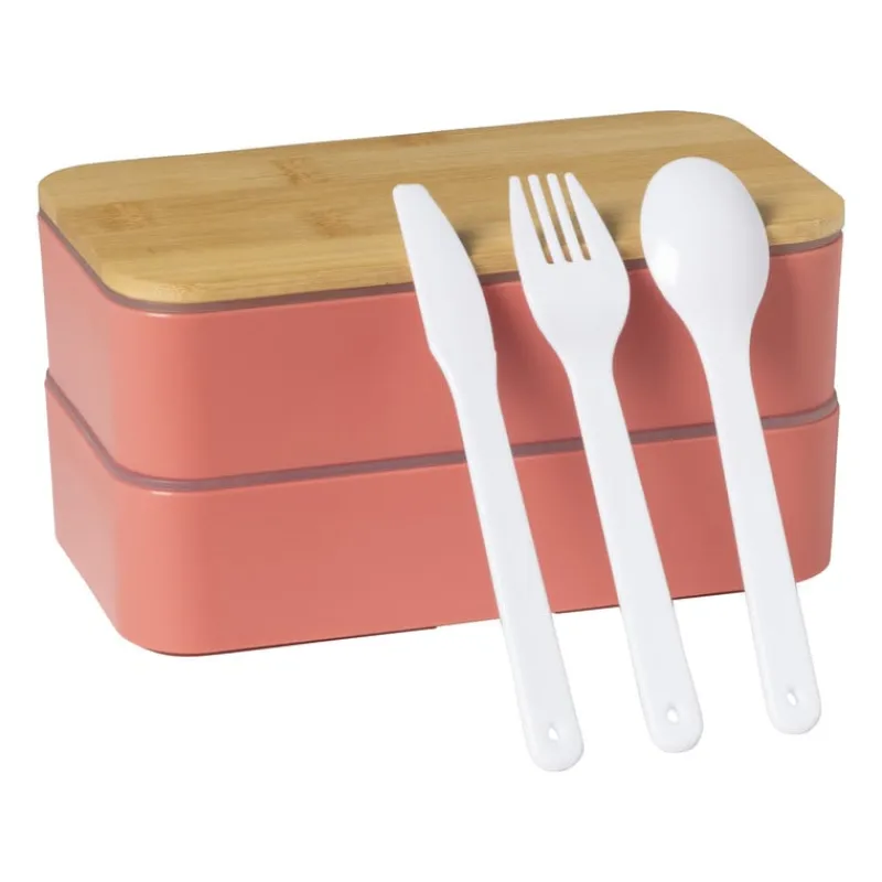 Xenos Broodtrommels-Lunchbox dubbel - roze - 9.5x18.5x10.5 cm