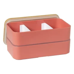 Xenos Broodtrommels-Lunchbox dubbel - roze - 9.5x18.5x10.5 cm