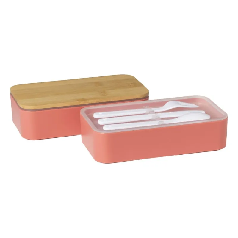 Xenos Broodtrommels-Lunchbox dubbel - roze - 9.5x18.5x10.5 cm