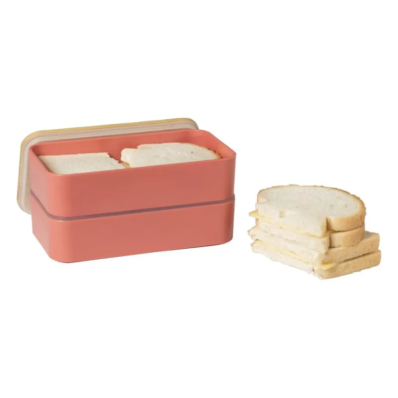 Xenos Broodtrommels-Lunchbox dubbel - roze - 9.5x18.5x10.5 cm