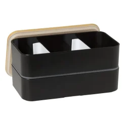 Xenos Broodtrommels-Lunchbox dubbel - zwart - 9.5x18.5x10.5 cm