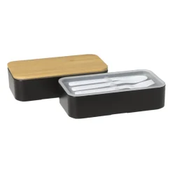 Xenos Broodtrommels-Lunchbox dubbel - zwart - 9.5x18.5x10.5 cm
