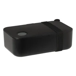 Xenos Broodtrommels-Lunchbox met elastiek - zwart - 6.8x19x12 cm