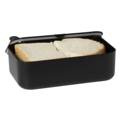 Xenos Broodtrommels-Lunchbox met elastiek - zwart - 6.8x19x12 cm